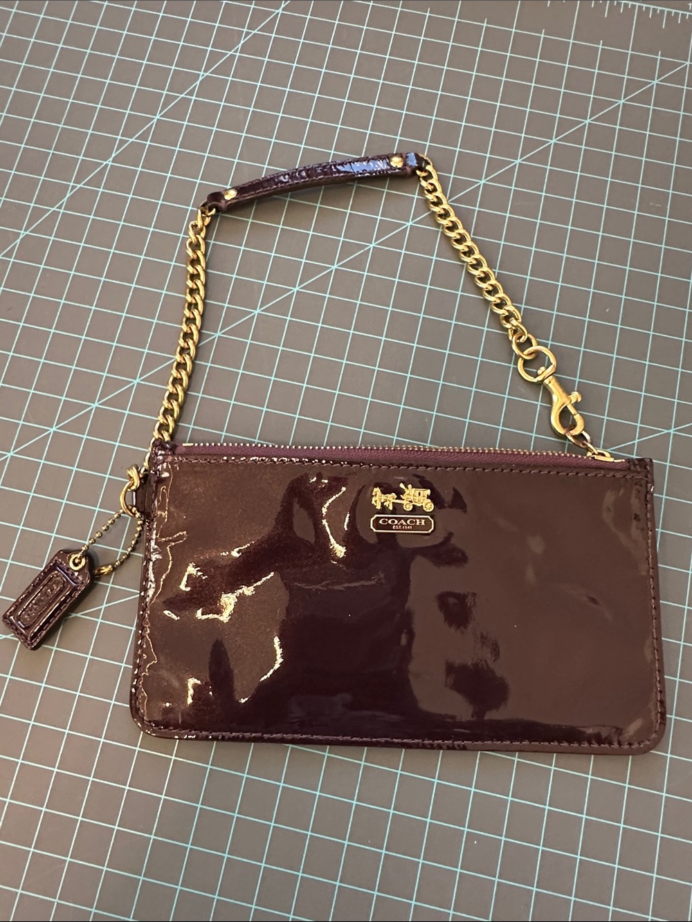 Coach Patent Wristlet in deep purple with Gold Hardware - Picture 3 of 3